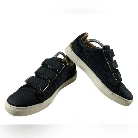 Aldo  Paise Black/White/Gold Leather Velcro Sneakers Size 8.5 - Picture 1 of 11